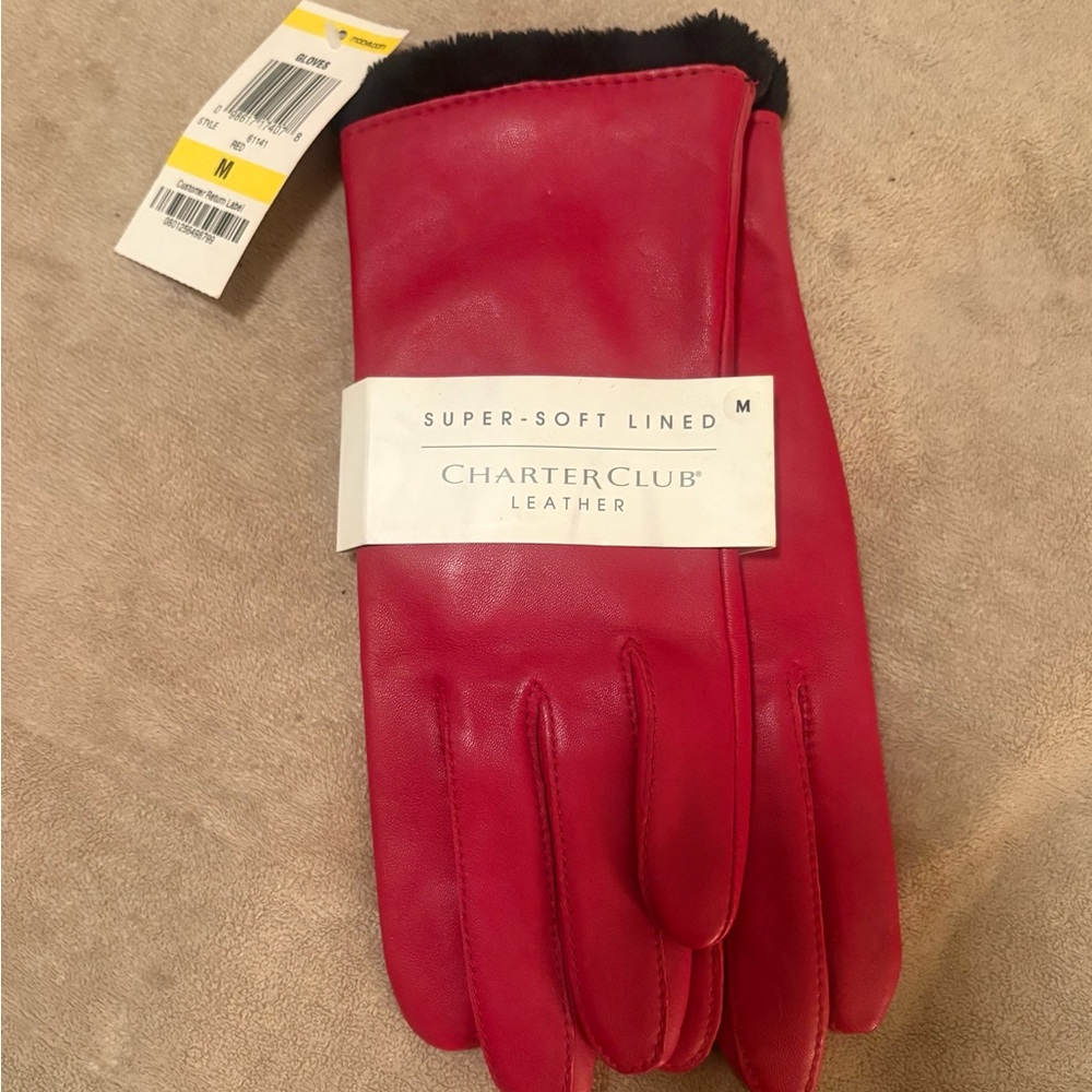 Charter Club Red Leather Gloves